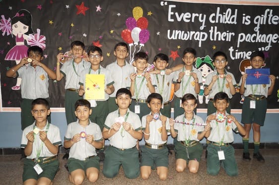 Children made colorful Rakhis
