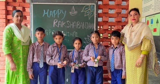 Children made rakhis from leaves and flowers