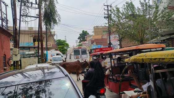 School bus and ambulance stuck in traffic jam on Tehsil Road