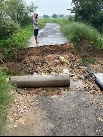 Road washed away during rain, traffic affected