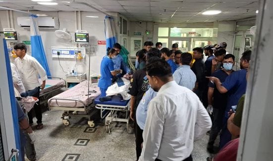 Six students and the driver travelling in a van were injured in a car collision