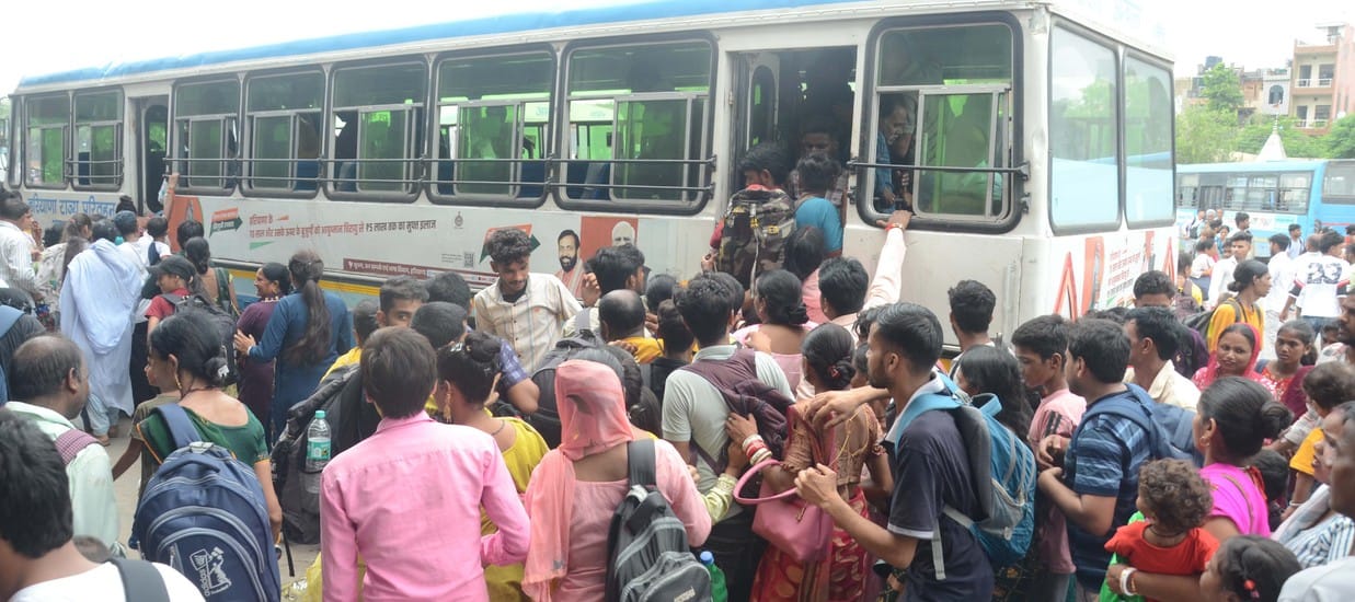 Buses and trains were crowded, passengers were seen running to board