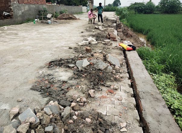 The street built four days ago started crumbling