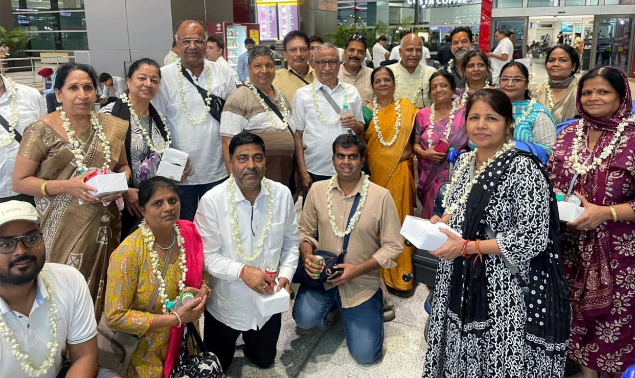 Passengers returning from Kailash Mansarovar were welcomed