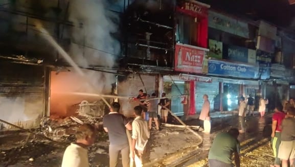 A massive fire broke out in a school bag shop at Hansi Gate due to a short-circuit, goods burnt to ashes