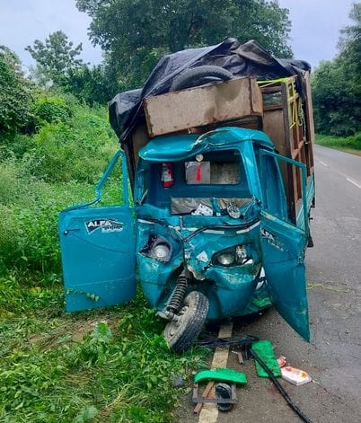 Loader vehicle damaged due to collision with roadways bus, driver critical