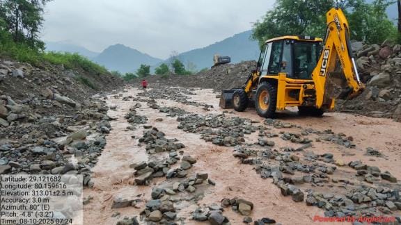 Debris blocked the road on Purnagiri road