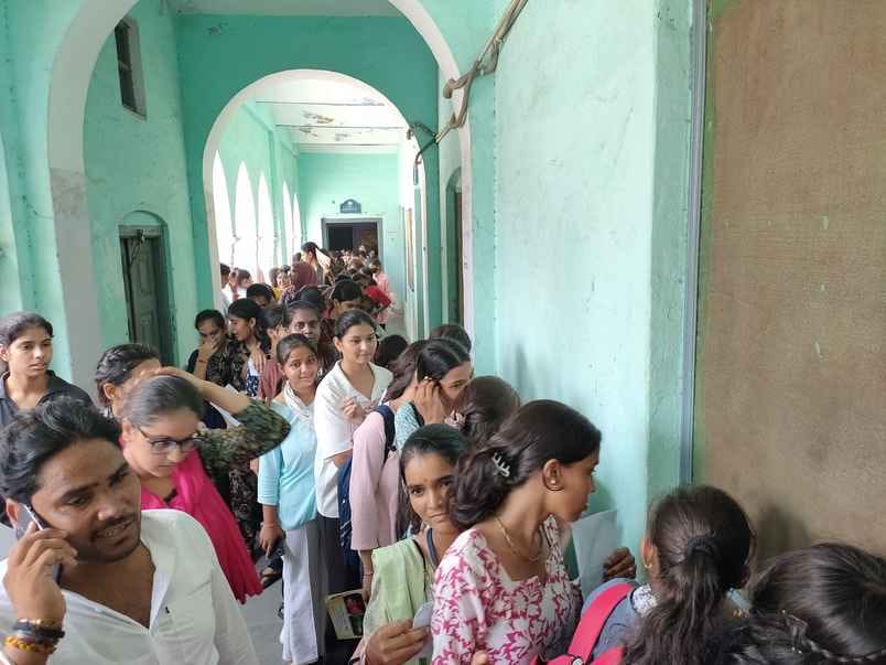 Crowds of students gathered in colleges for admission