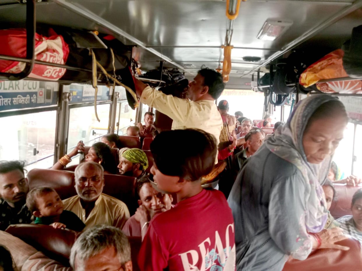 The arrangements were helpless in front of the crowd, 97 people travelled in a bus with a capacity of 65