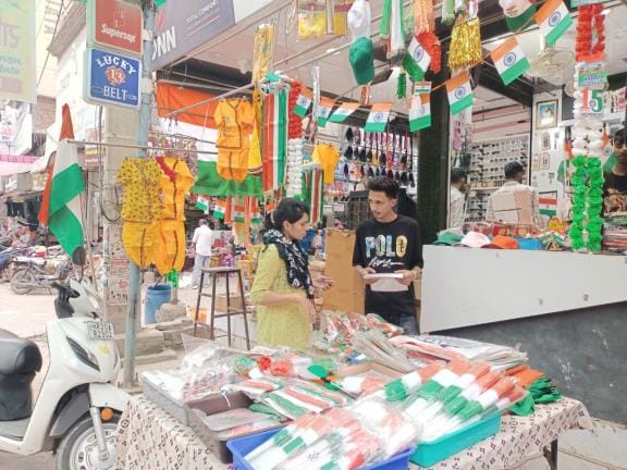 The market was lit up with the colours of the tricolour