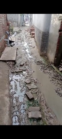 Mud and swamp in the street of Valmiki Basti