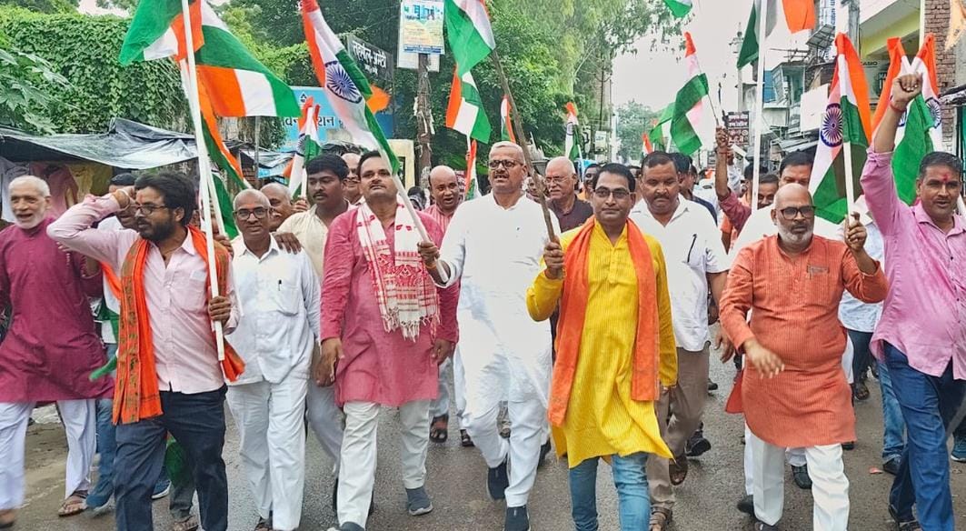 BJP workers took out a tricolor march