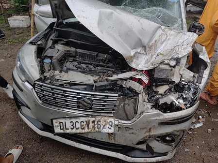 Car damaged due to collision with trolley, another vehicle overturned