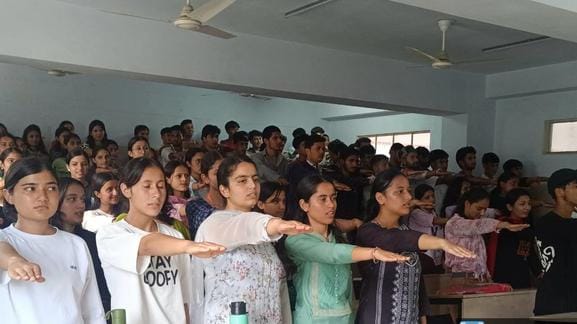 Students were sworn in to make the campus free from ragging