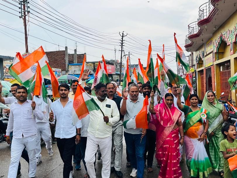 BJP workers took out a tricolor march