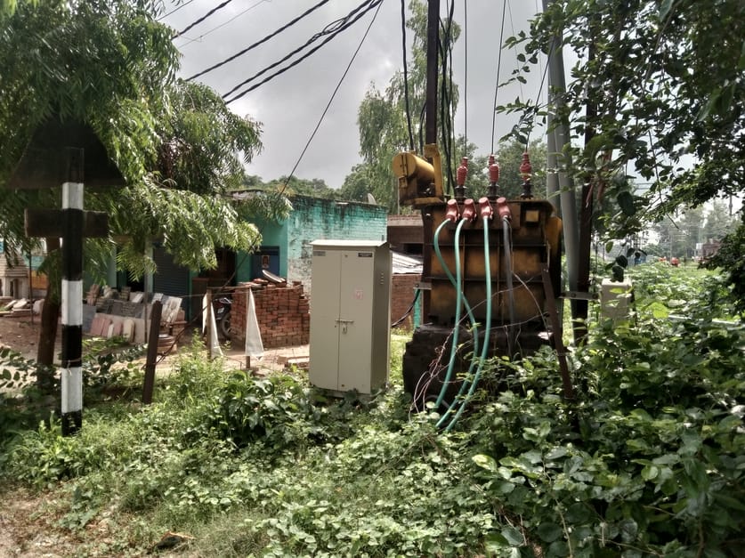 Transformers kept at low height without safety fencing poses risk of accident