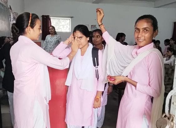 Newly admitted students were welcomed with roli-tilak