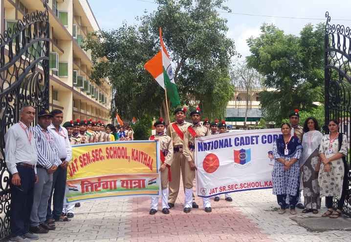 Students and NCC cadets of Jat Senior Secondary School took out Tiranga Yatra