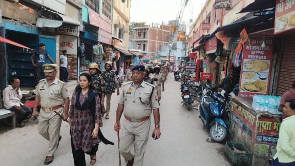 Police conducted foot march on Independence Day eve