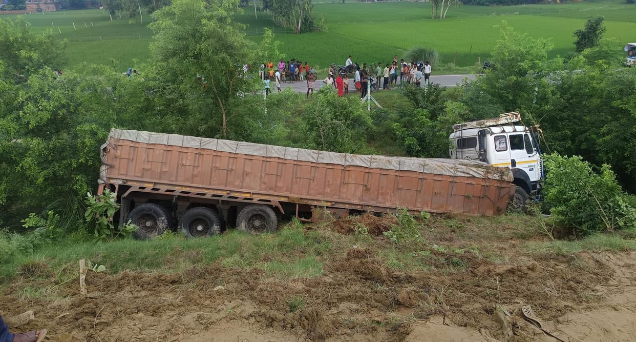 Truck falls off Purvanchal Expressway, driver injured