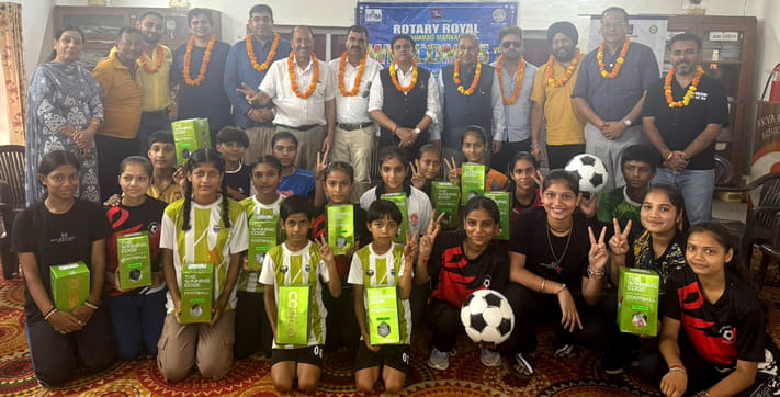 The club presented 15 footballs to Arya Girls Football Academy