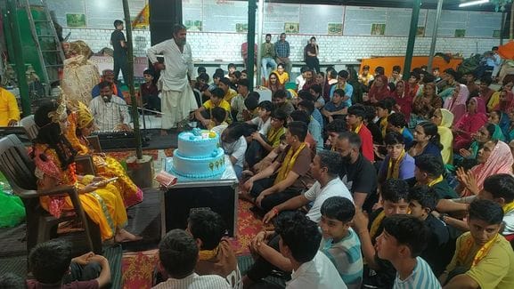 Cake distributed on the occasion of Lord Krishna's birthday