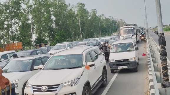Vehicles stuck in traffic jam on highway, trouble