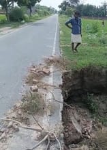 Soil has sunk under the road, risk of accident
