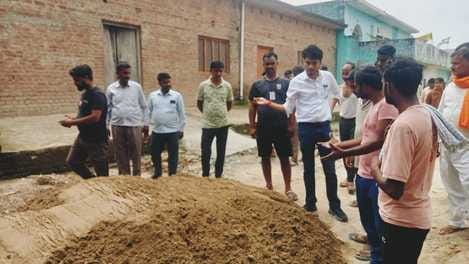 RCC road made from sand mixed with some gravel and soil