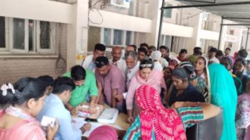 Due to beautification in the civic hospital, health services faltered, manual prescriptions were cut under the shed, and there was pushing and shoving in the OPD.