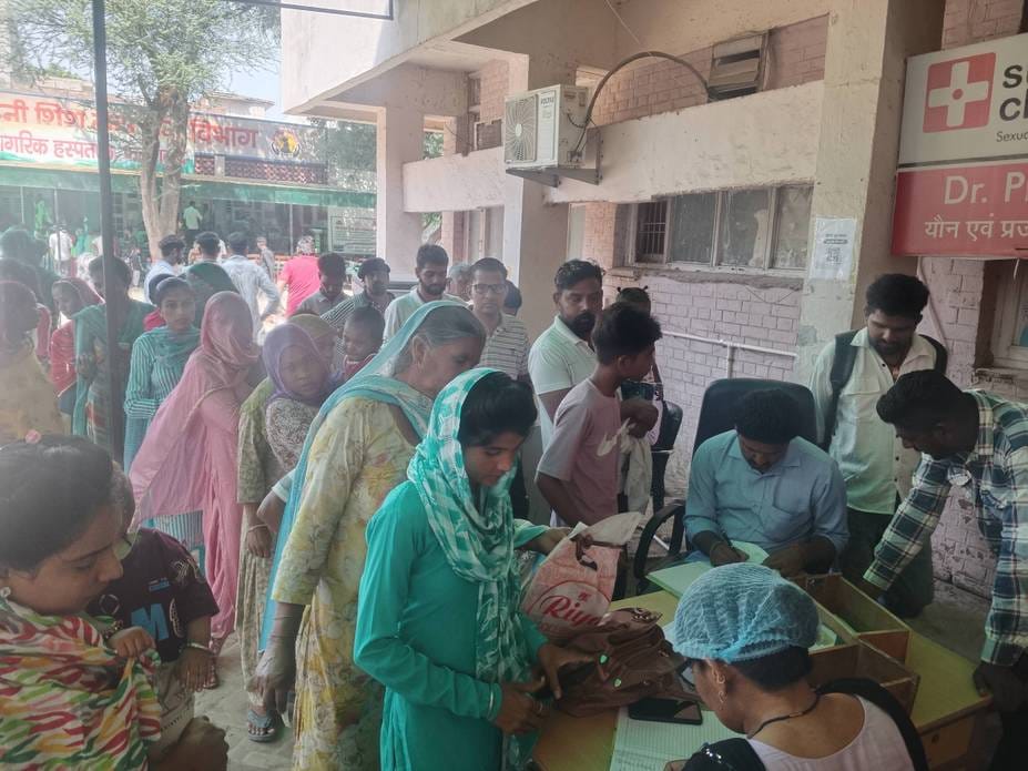 OPD slips were issued behind the dermatologist's room, pregnancy checkup camp was organised under the parking shed