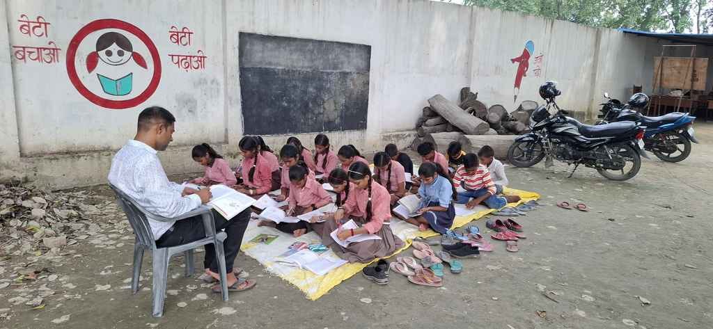 Even after 13 years the school building has not been constructed, children study in the open