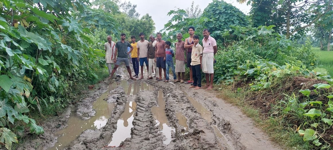 The road connecting Dharampur and West Nagla has turned into a swamp