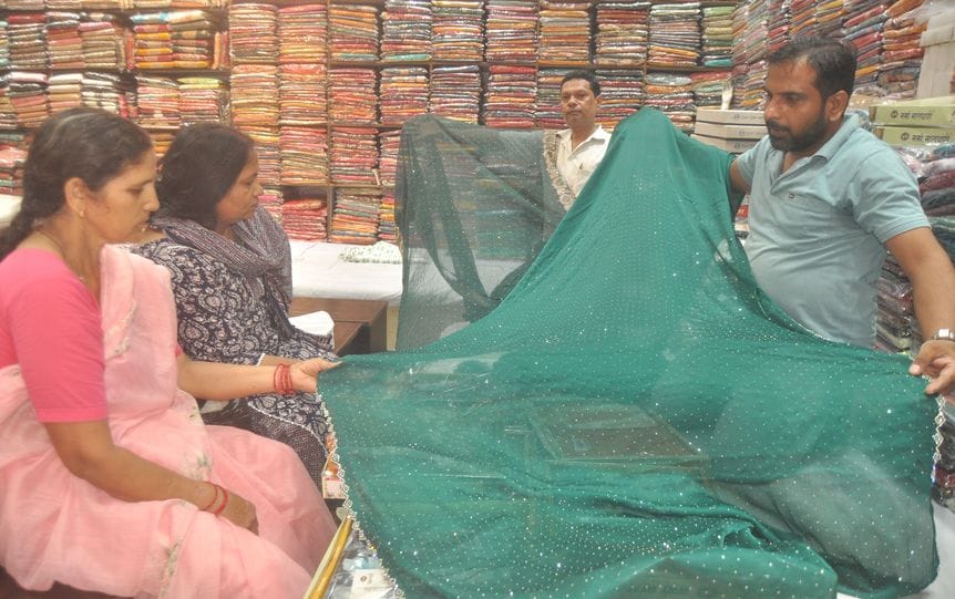 The market is bustling on Haritalika Teej