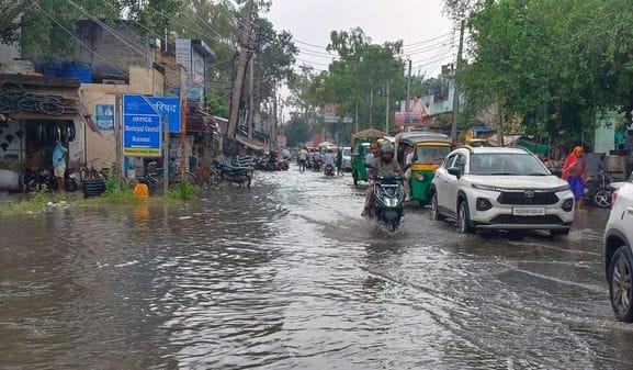 Roads filled with water due to rain, traffic affected