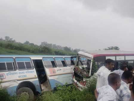 Roadways bus and private bus collided while overtaking, 8 injured, 2 referred to PGI