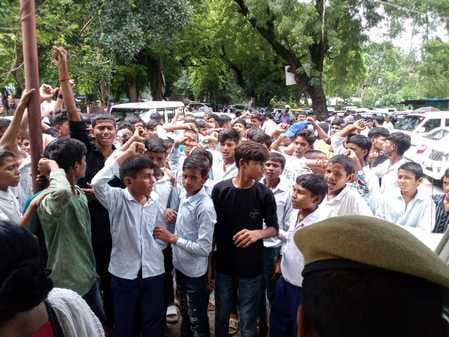 Students protest in the Collectorate for not getting nutritious food