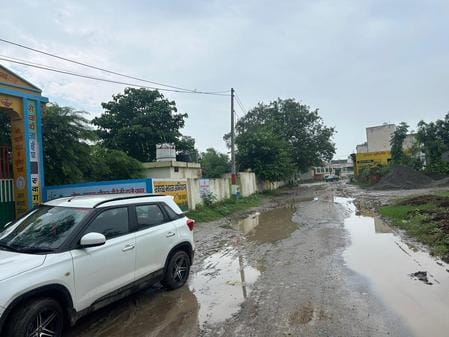 Waterlogging outside the school in Faral has put studies in danger