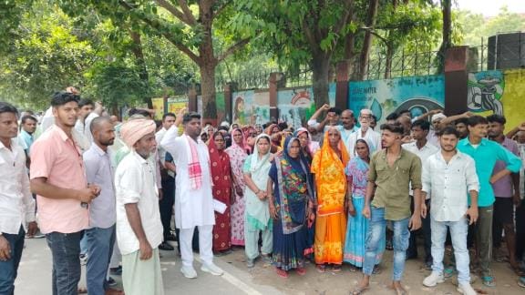The bullies broke the road with a JCB, the villagers protested