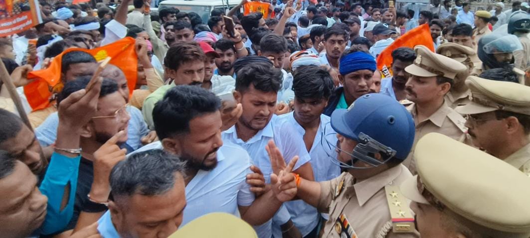 The people of the society protested and blocked the road