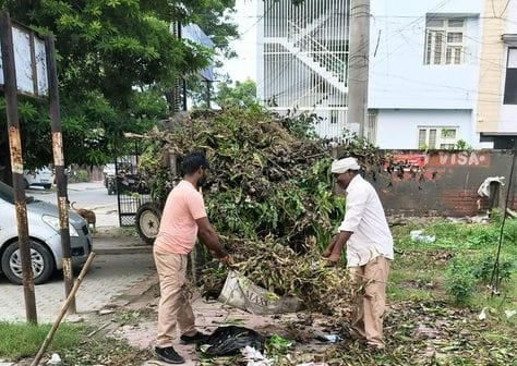 Corporation workers removed garbage from parks and religious places