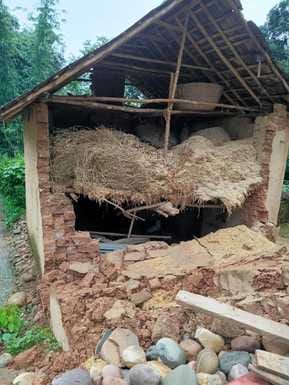 Four residential houses and three cowsheds were razed in Bhoranj