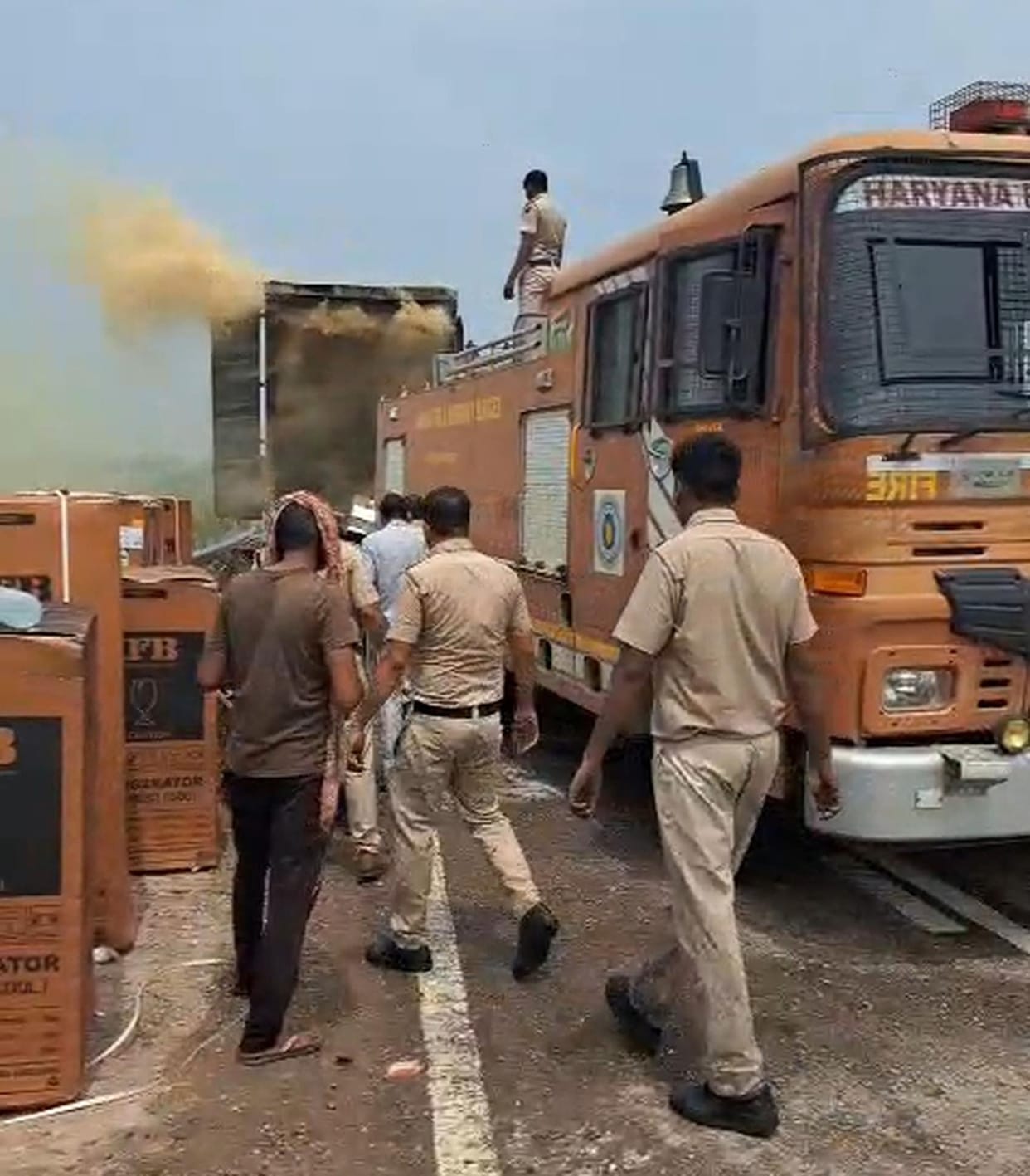Fire broke out in a container on NH-152D, millions worth of refrigerators burned.