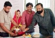 Celebrated girl's birthday by cutting cake