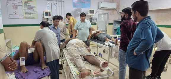 High speed car crushed father-son riding a bike, then hit an e-rickshaw