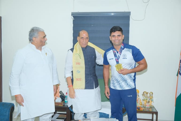Defence Minister felicitated him for winning gold medal in grappling wrestling