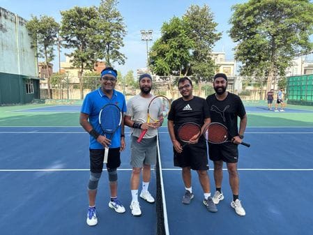 Tennis players demonstrate their technique