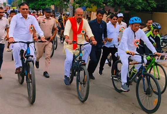 The MLA gave the message of staying away from drugs to the youth by riding a bicycle