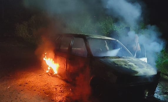 A moving car turned into a ball of fire in Hasanpur