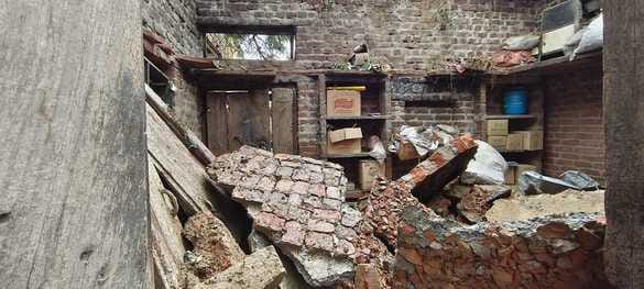 Lightning struck the house and the roof was damaged and electrical equipment was burnt